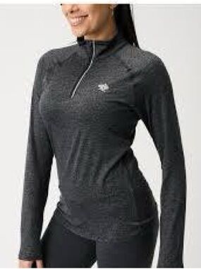 Rabbit Running Womens EZ Zip Long Sleeve Quarter Zip  Shirt Black Charcoal Small